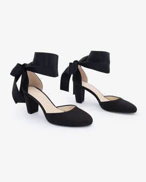 Satin Block Heel with Wrapped Ankle Tie