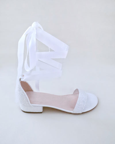 White Rock Glitter Low Block Heel Ballerina Bridal Sandals