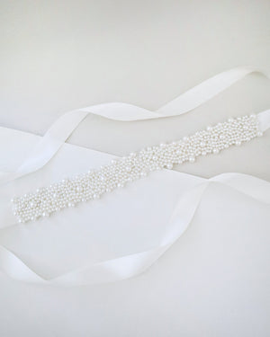 Perla Applique Wedding Sash and Headband