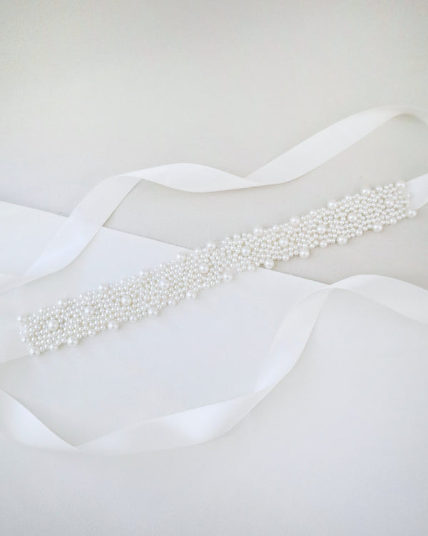 Perla Applique Wedding Sash and Headband