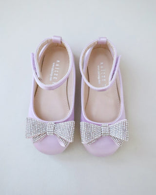 Lavender Satin Flats with Rhinestones Bow