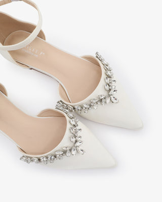 Ivory Satin Pointy Toe Flats Wedding Shoes with Starlet Rhinestones Embellishments