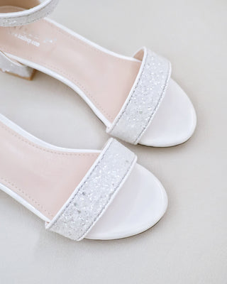 White Rock Glitter Low Block Heel Flower Girls Sandals 