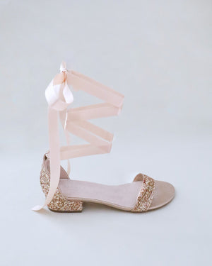 Rock Glitter Low Block Heel Ballerina Evening Sandals