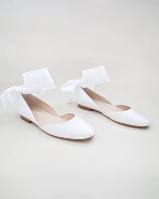 Satin Round Toe Bridal Flat with Wrapped Ribbon Tie
