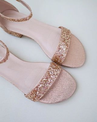 rose gold glitter heel wedding sandals