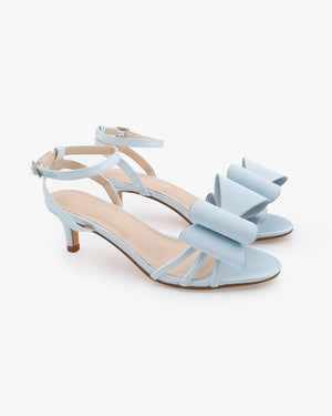 Satin Strappy Kitten Heel Sandals with Front Tuxie Bow