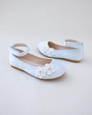 Satin Flower Girls Ballet Flats with All Pearls Chassia Flowers