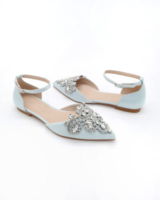 Satin Pointy Toe Flats with Rhinestones Applique EmbellishmentsWomen Shoes