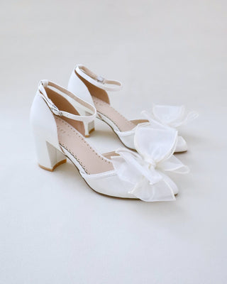 Satin Block Heel with Layered Organza Bow for Brides