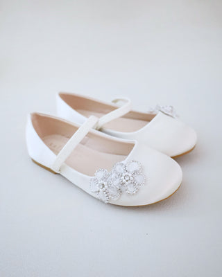 Satin Mary Jane Flats with Rhinestones Chassia Flower