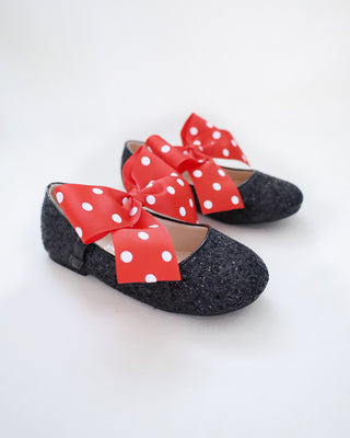 Black Rock Glitter Mary Jane with Red Polka Dot Grosgrain Bow