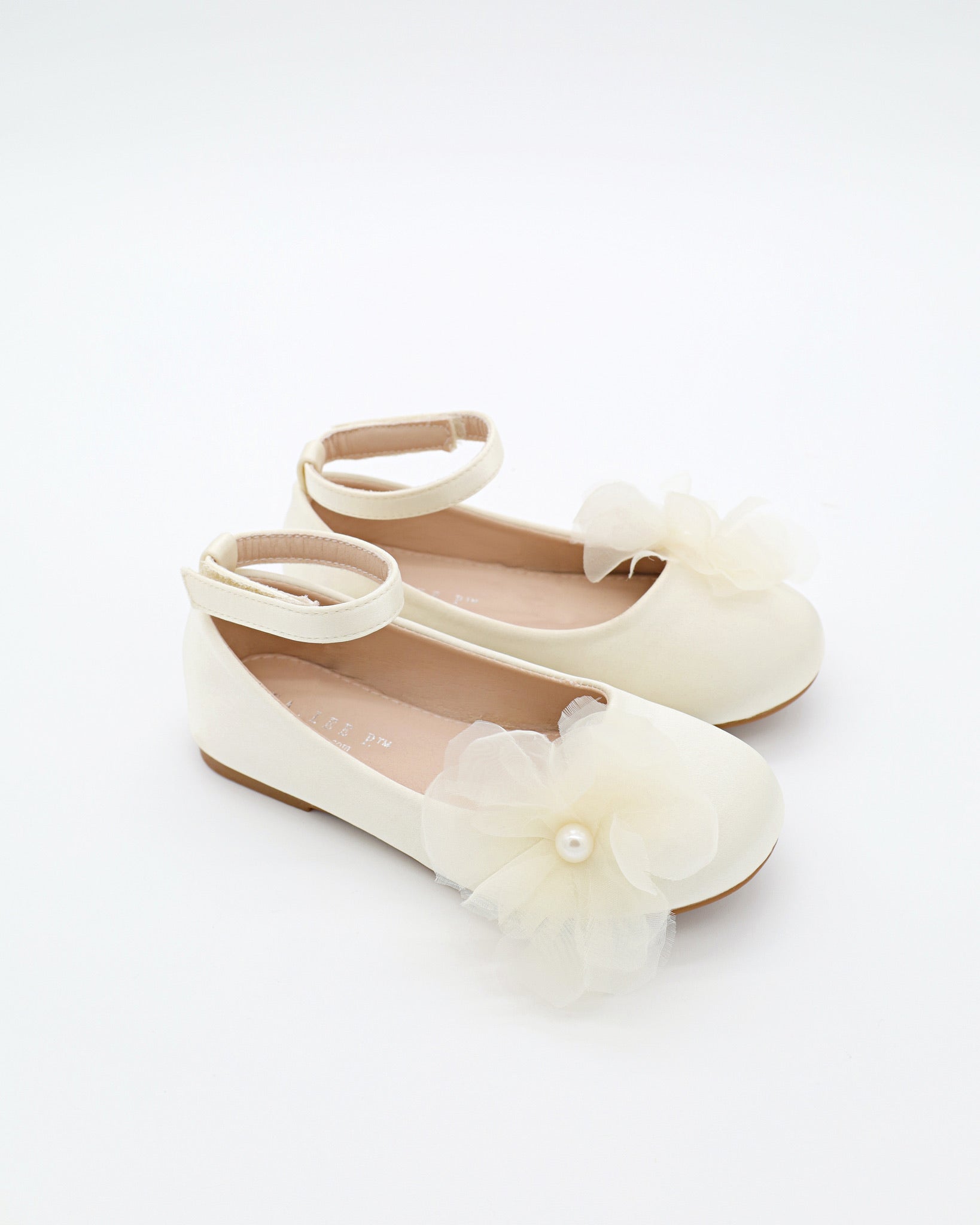 Satin Ballet Flats with Ophelia Flowers, Flower Girls Shoes