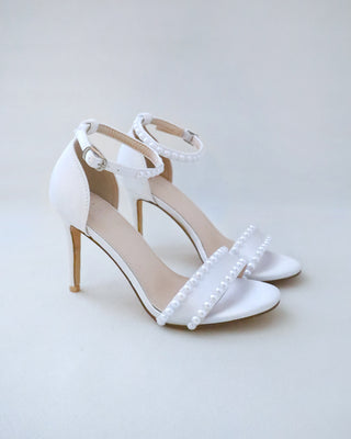 Satin High Heel Wedding Sandals with Pearls