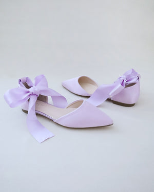 Satin Pointy Toe Flats with Satin Ankle Tie or Ballerina Lace Up