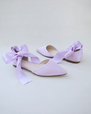 lavender satin bridal flats with satin tie