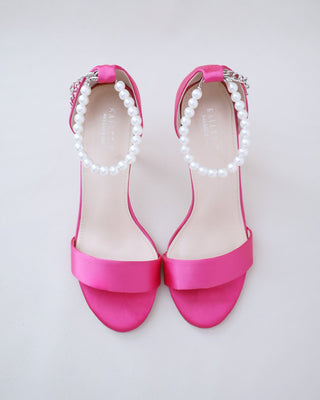 fuchsia pearl satin wedding high heel 