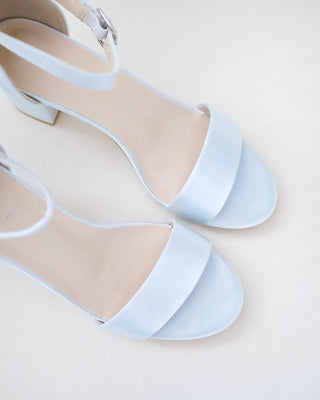 Satin Block Heel Sandals with Ankle Strap