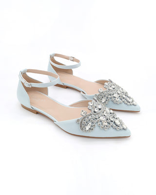 Satin Pointy Toe Flats with Rhinestones Applique EmbellishmentsWomen Shoes