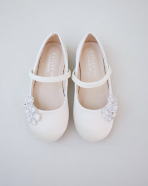 Satin Mary Jane Flats with Rhinestones Chassia Flower
