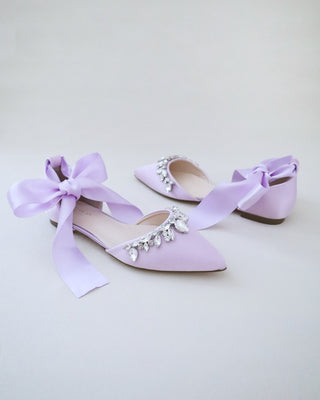 Satin Pointy Toe Flats with Teardrop RhinestonesWomen Shoes