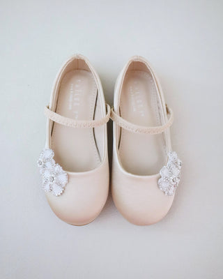 Satin Mary Jane Flats with Rhinestones Chassia Flower