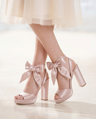 Dusty Pink Satin Platform Block Heel Evening Sandals with Luxe Tie, Prom Shoes
