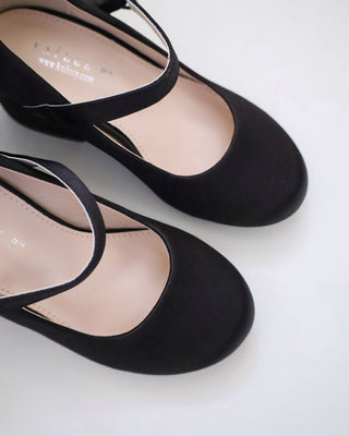 Girls Satin Mary Jane Block Heel with Back Satin Bow