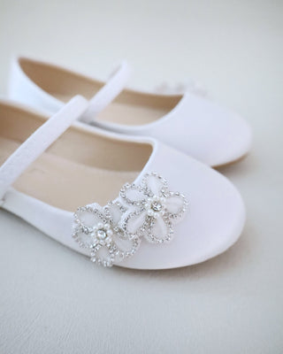 Satin Mary Jane Flats with Rhinestones Chassia Flower