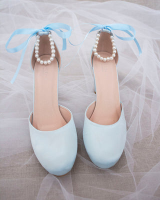 Satin Block Heel with All Pearls Ankle Strap