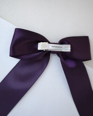 eggplant satin long tail hair bow for girls
