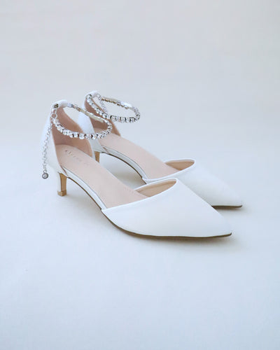 ivory satin low heels wedding shoes