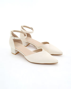 Satin Pointy Toe Low Block Heels Wedding Shoes