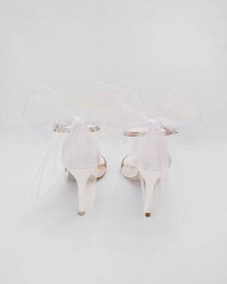 Satin High Heel Wedding Sandals with Tulle Back Bow