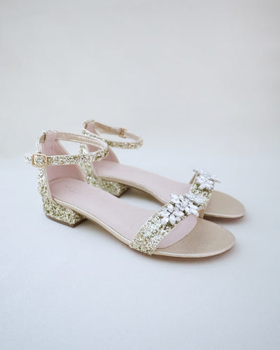 gold glitter heel embellished wedding sandals