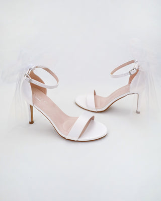 Satin High Heel Wedding Sandals with Tulle Back Bow