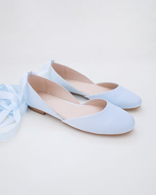 Satin Round Toe Bridal Flat with Ballerina Lace Up