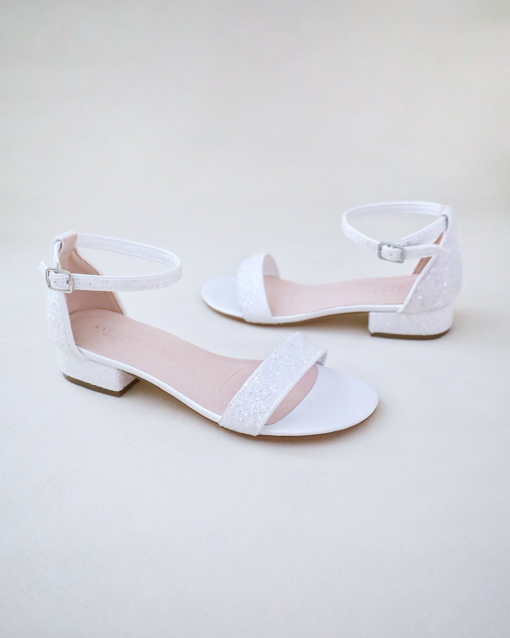 White Rock Glitter Low Block Heel Wedding Sandals, Bridal Shoes