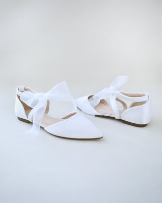 Satin Pointy Toe Flats with Chiffon Ribbon Tie