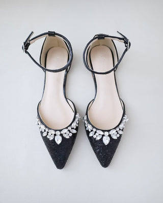 Black Glitter Bridesmaids Flats