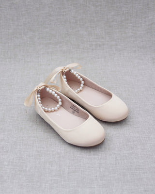 Satin Flats with Pearl Ankle Tie - Baby Shoes Holiday Gift Set (1 PAIR)Kids Shoes