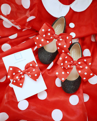 Black Rock Glitter Mary Jane with Red Polka Dot Grosgrain Bow
