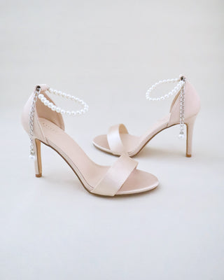 champagne pearl satin wedding high heel 