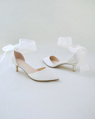 Satin Pointy Toe Kitten Low Heel with Wrapped Ankle TieWomen Shoes