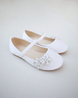 Satin Mary Jane Flats with Rhinestones Chassia Flower