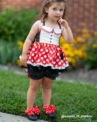 Black Rock Glitter Mary Jane with Red Polka Dot Grosgrain BowKids Shoes