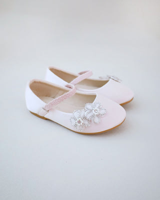 Satin Mary Jane Flats with Rhinestones Chassia Flower