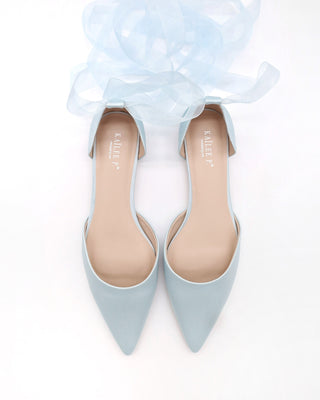 Satin Pointy Toe Bridal Flats with Ribbon Tie or Pearls StrapWomen Shoes