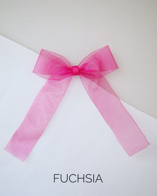 fuchsia sheer organza long tail bow for girls