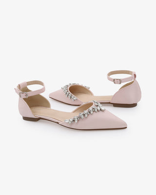 Satin Pointy Toe Evening Flats with Starlet Rhinestones EmbellishmentsWomen Shoes